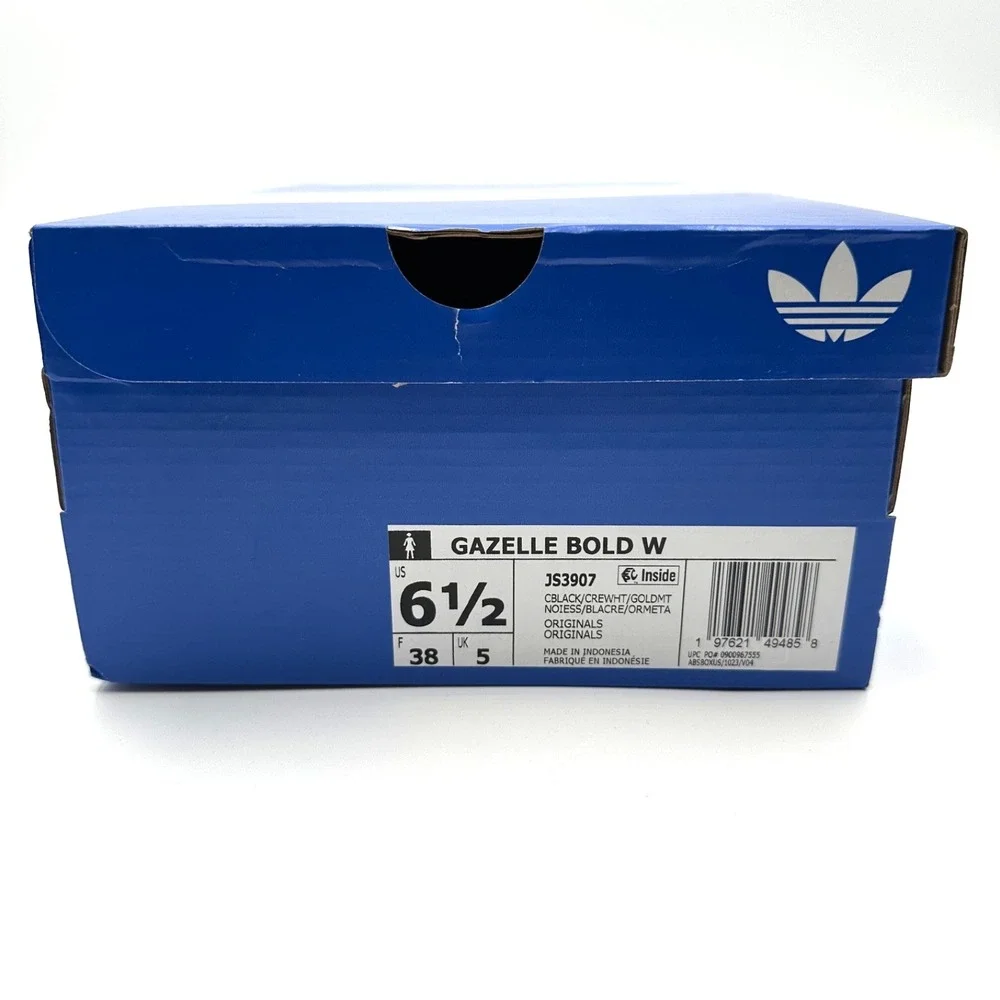 Adidas Gazelle Bold Furry Core Black/Cream White/Gold JS3907 Women's Size 6.5